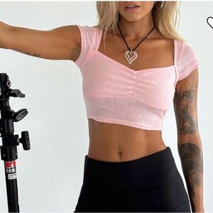 Princess Polly Light Pink Ribbed Crop Top Cap Sleeve Sz 4